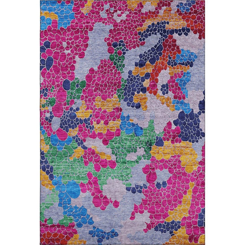 5' X 8' Blush Blue And Yellow Geometric Washable Area Rug With UV Protection