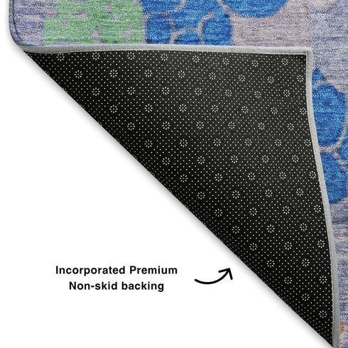 5' X 8' Blush Blue And Yellow Geometric Washable Area Rug With UV Protection