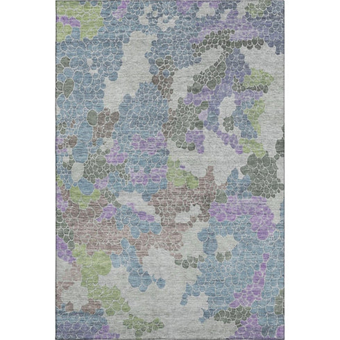 5' X 8' Blue Green And Lavender Geometric Washable Area Rug With UV Protection