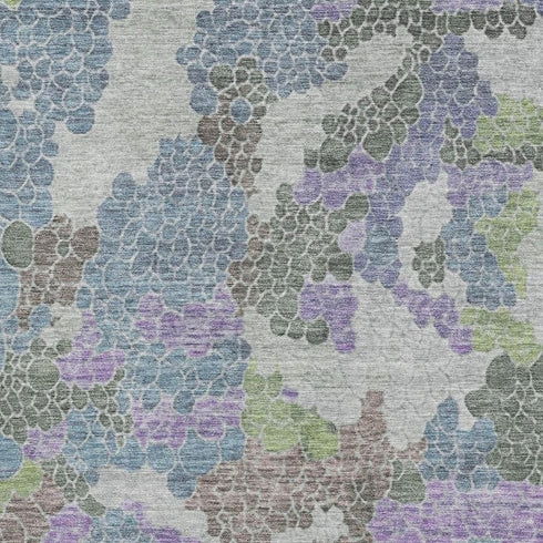 5' X 8' Blue Green And Lavender Geometric Washable Area Rug With UV Protection