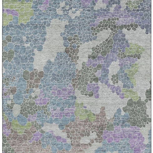 5' X 8' Blue Green And Lavender Geometric Washable Area Rug With UV Protection