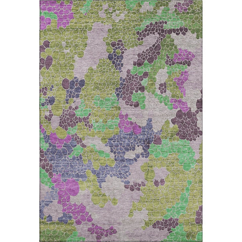 5' X 8' Fern Green Eggplant And Blush Geometric Washable Area Rug With UV Protection