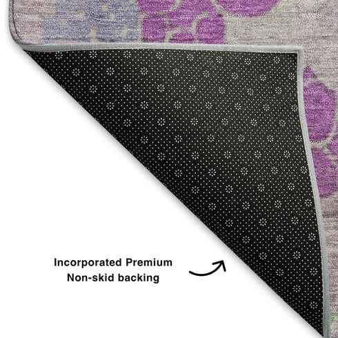 5' X 8' Fern Green Eggplant And Blush Geometric Washable Area Rug With UV Protection