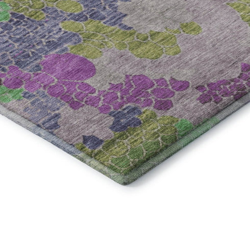 5' X 8' Fern Green Eggplant And Blush Geometric Washable Area Rug With UV Protection