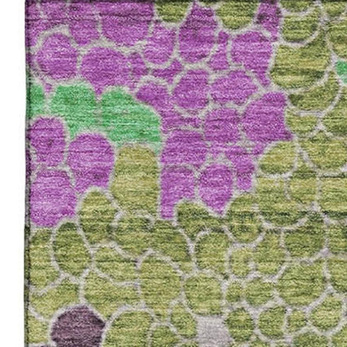 5' X 8' Fern Green Eggplant And Blush Geometric Washable Area Rug With UV Protection