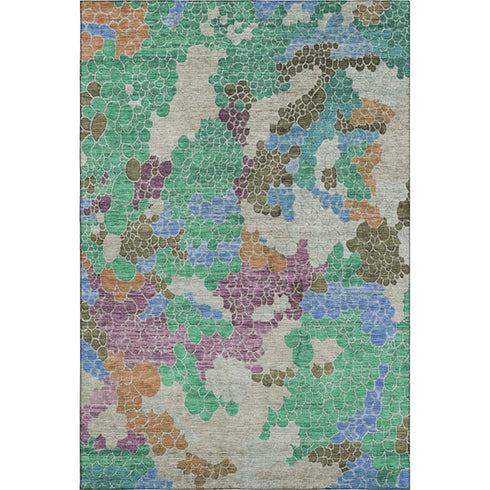8' X 10' Green Copper And Blue Geometric Washable Area Rug With UV Protection