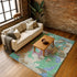 8' X 10' Green Copper And Blue Geometric Washable Area Rug With UV Protection