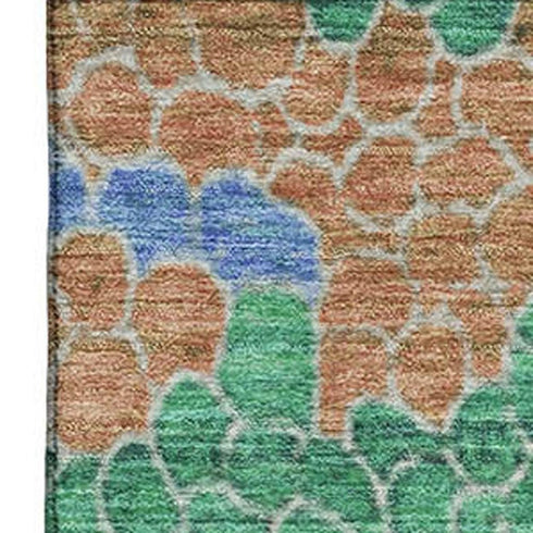 8' X 10' Green Copper And Blue Geometric Washable Area Rug With UV Protection
