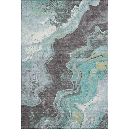 8' X 10' Teal Gray And Ivory Abstract Washable Area Rug With UV Protection