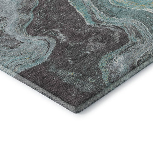 8' X 10' Teal Gray And Ivory Abstract Washable Area Rug With UV Protection
