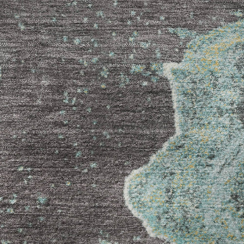 8' X 10' Teal Gray And Ivory Abstract Washable Area Rug With UV Protection