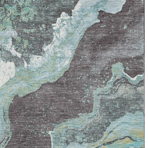8' X 10' Teal Gray And Ivory Abstract Washable Area Rug With UV Protection