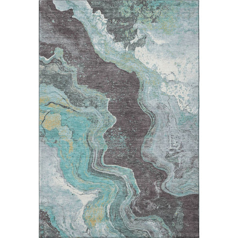8' X 10' Teal Gray And Ivory Abstract Washable Area Rug With UV Protection