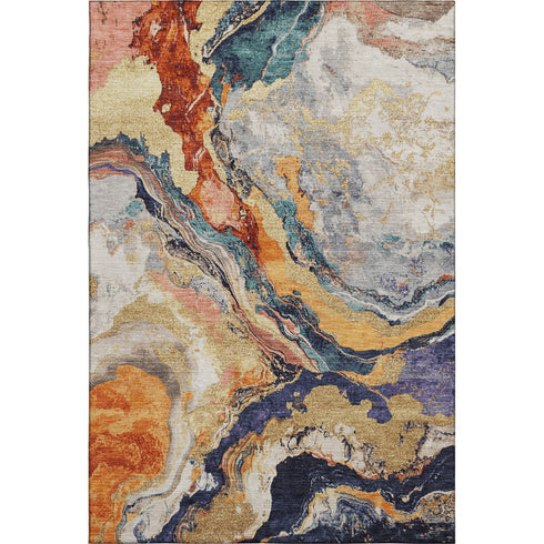 5' X 8' Linen Purple And Ivory Abstract Washable Area Rug With UV Protection