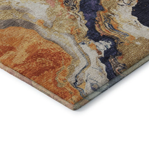 5' X 8' Linen Purple And Ivory Abstract Washable Area Rug With UV Protection