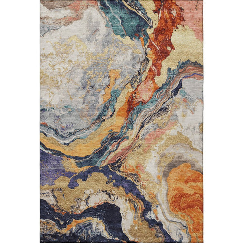 5' X 8' Linen Purple And Ivory Abstract Washable Area Rug With UV Protection