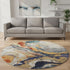 8' Linen Purple And Ivory Abstract Washable Round Rug With UV Protection