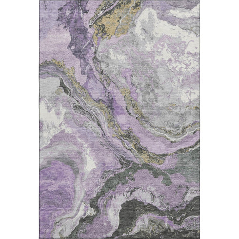 8' X 10' Lavender Gray And Ivory Abstract Washable Area Rug With UV Protection