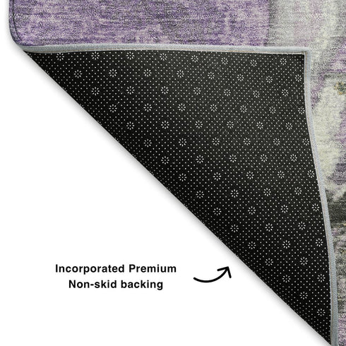8' X 10' Lavender Gray And Ivory Abstract Washable Area Rug With UV Protection