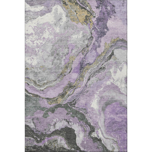8' X 10' Lavender Gray And Ivory Abstract Washable Area Rug With UV Protection