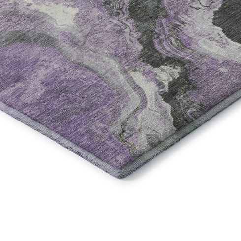 9' X 12' Lavender Gray And Ivory Abstract Washable Area Rug With UV Protection