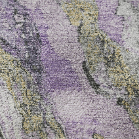 9' X 12' Lavender Gray And Ivory Abstract Washable Area Rug With UV Protection
