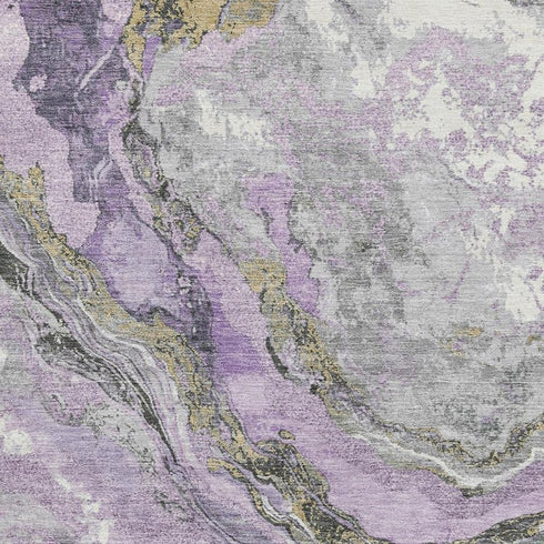 9' X 12' Lavender Gray And Ivory Abstract Washable Area Rug With UV Protection