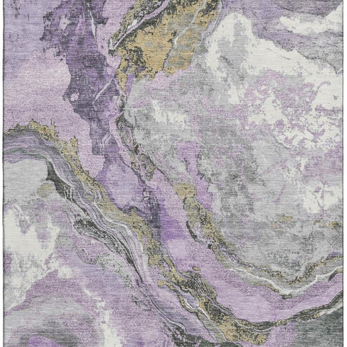 9' X 12' Lavender Gray And Ivory Abstract Washable Area Rug With UV Protection