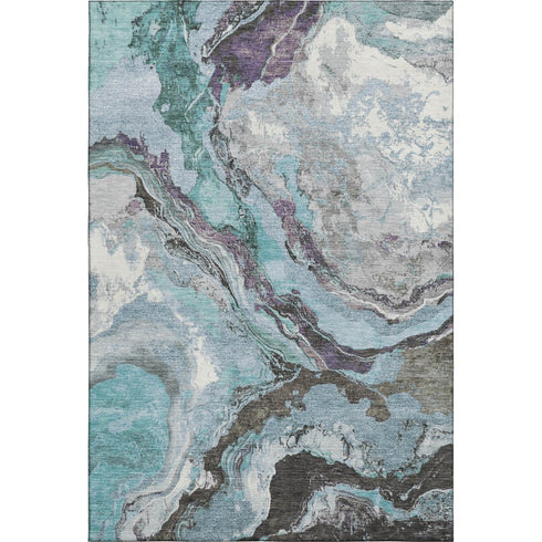 8' X 10' Teal Gray And Ivory Abstract Washable Area Rug With UV Protection