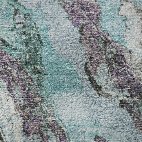 8' X 10' Teal Gray And Ivory Abstract Washable Area Rug With UV Protection
