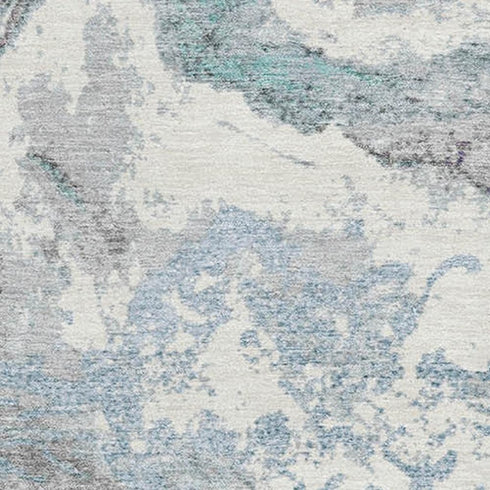 8' X 10' Teal Gray And Ivory Abstract Washable Area Rug With UV Protection
