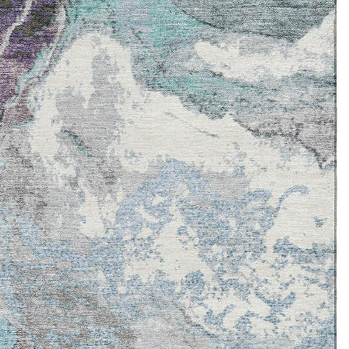 8' X 10' Teal Gray And Ivory Abstract Washable Area Rug With UV Protection