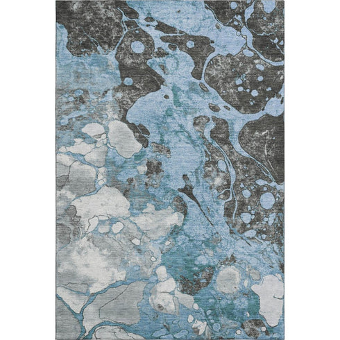 5' X 8' Blue Gray And Ivory Abstract Washable Area Rug With UV Protection