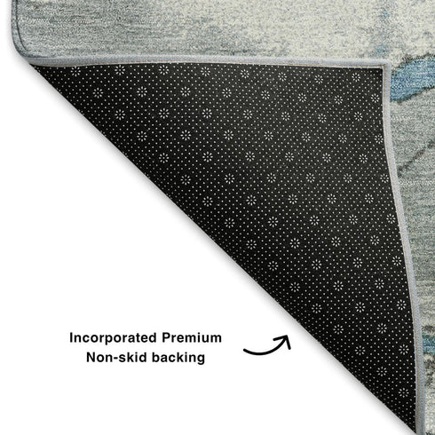 5' X 8' Blue Gray And Ivory Abstract Washable Area Rug With UV Protection