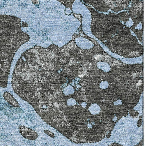 5' X 8' Blue Gray And Ivory Abstract Washable Area Rug With UV Protection