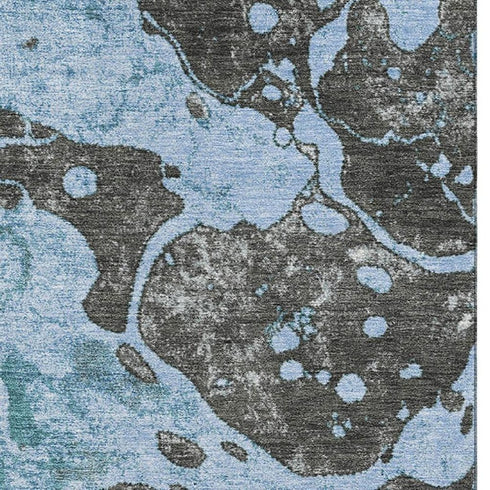 5' X 8' Blue Gray And Ivory Abstract Washable Area Rug With UV Protection