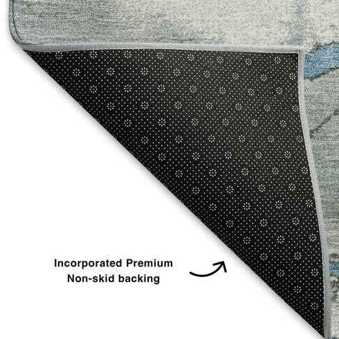 8' X 10' Blue Gray And Ivory Abstract Washable Area Rug With UV Protection