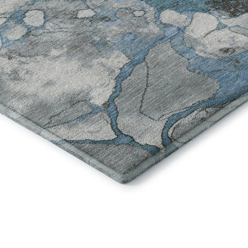 8' X 10' Blue Gray And Ivory Abstract Washable Area Rug With UV Protection