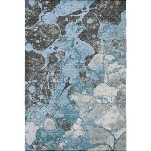 8' X 10' Blue Gray And Ivory Abstract Washable Area Rug With UV Protection