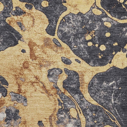 5' X 8' Gold Gray And Ivory Abstract Washable Area Rug With UV Protection