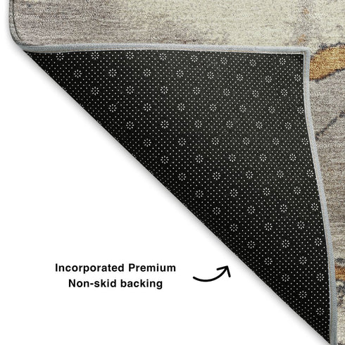 9' X 12' Gold Gray And Ivory Abstract Washable Area Rug With UV Protection