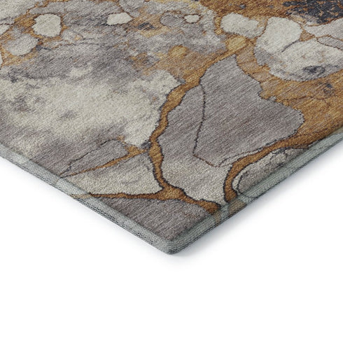 9' X 12' Gold Gray And Ivory Abstract Washable Area Rug With UV Protection