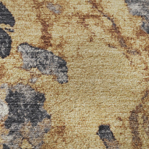 9' X 12' Gold Gray And Ivory Abstract Washable Area Rug With UV Protection