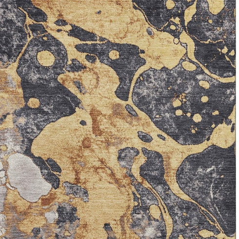 9' X 12' Gold Gray And Ivory Abstract Washable Area Rug With UV Protection