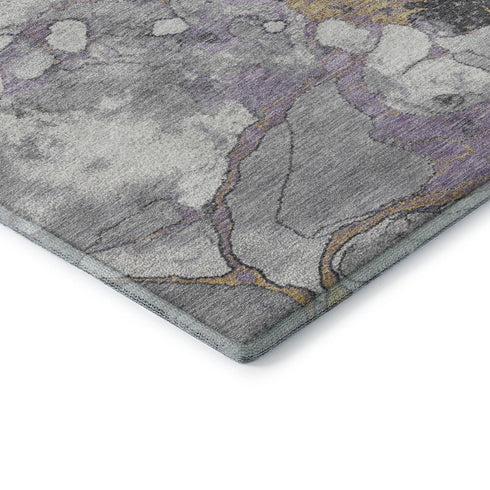 8' Lavender Beige And Gray Abstract Washable Round Rug With UV Protection