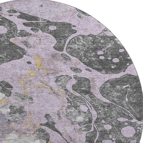 8' Lavender Beige And Gray Abstract Washable Round Rug With UV Protection