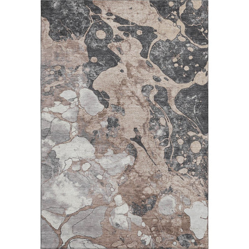 5' X 8' Coffee Gray And Ivory Abstract Washable Area Rug With UV Protection
