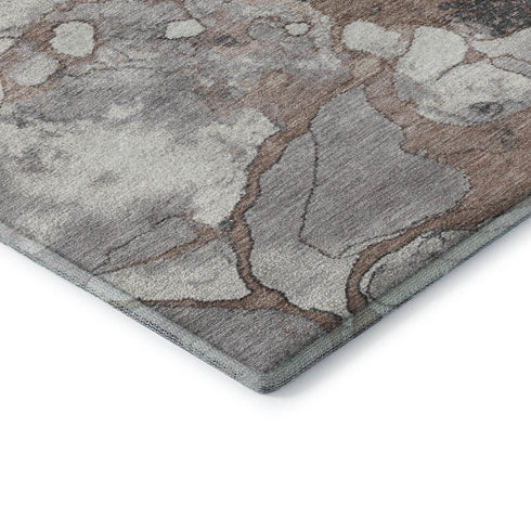 5' X 8' Coffee Gray And Ivory Abstract Washable Area Rug With UV Protection