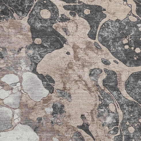 5' X 8' Coffee Gray And Ivory Abstract Washable Area Rug With UV Protection