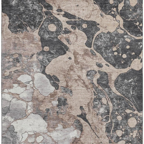 5' X 8' Coffee Gray And Ivory Abstract Washable Area Rug With UV Protection